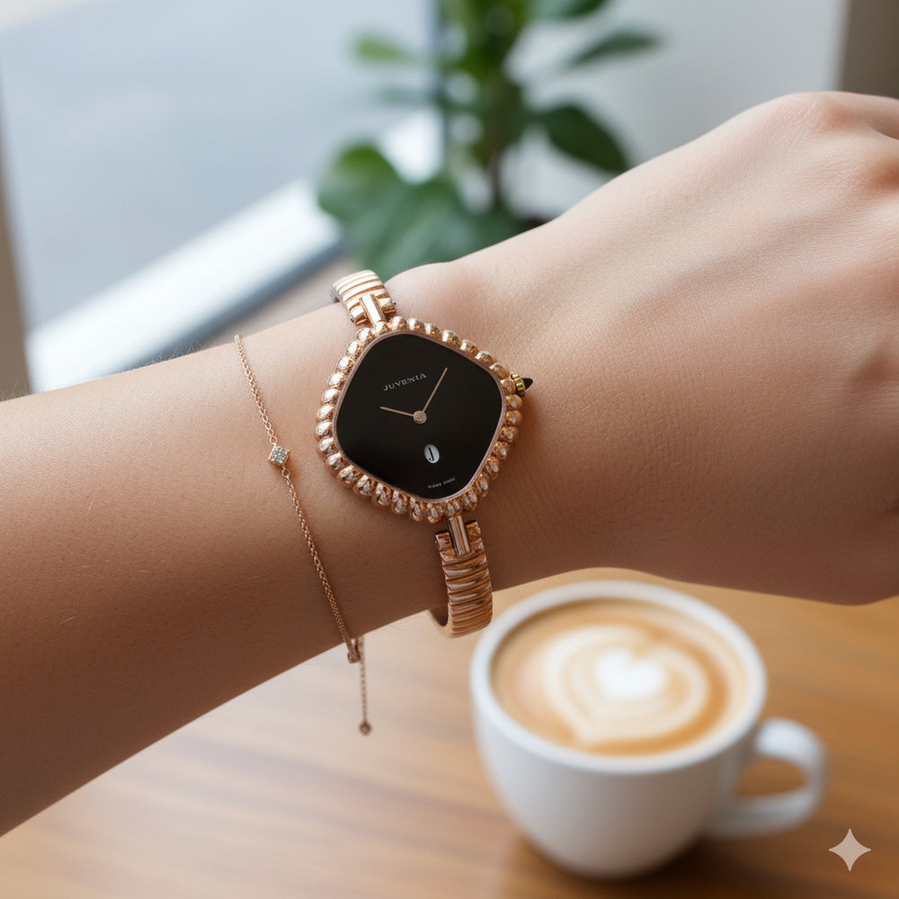 1970s New Old Stock Juvenia Ladies Solid Silver Bangle Watch – Bold Cushion Shape – Pink Gold Plated – Unused