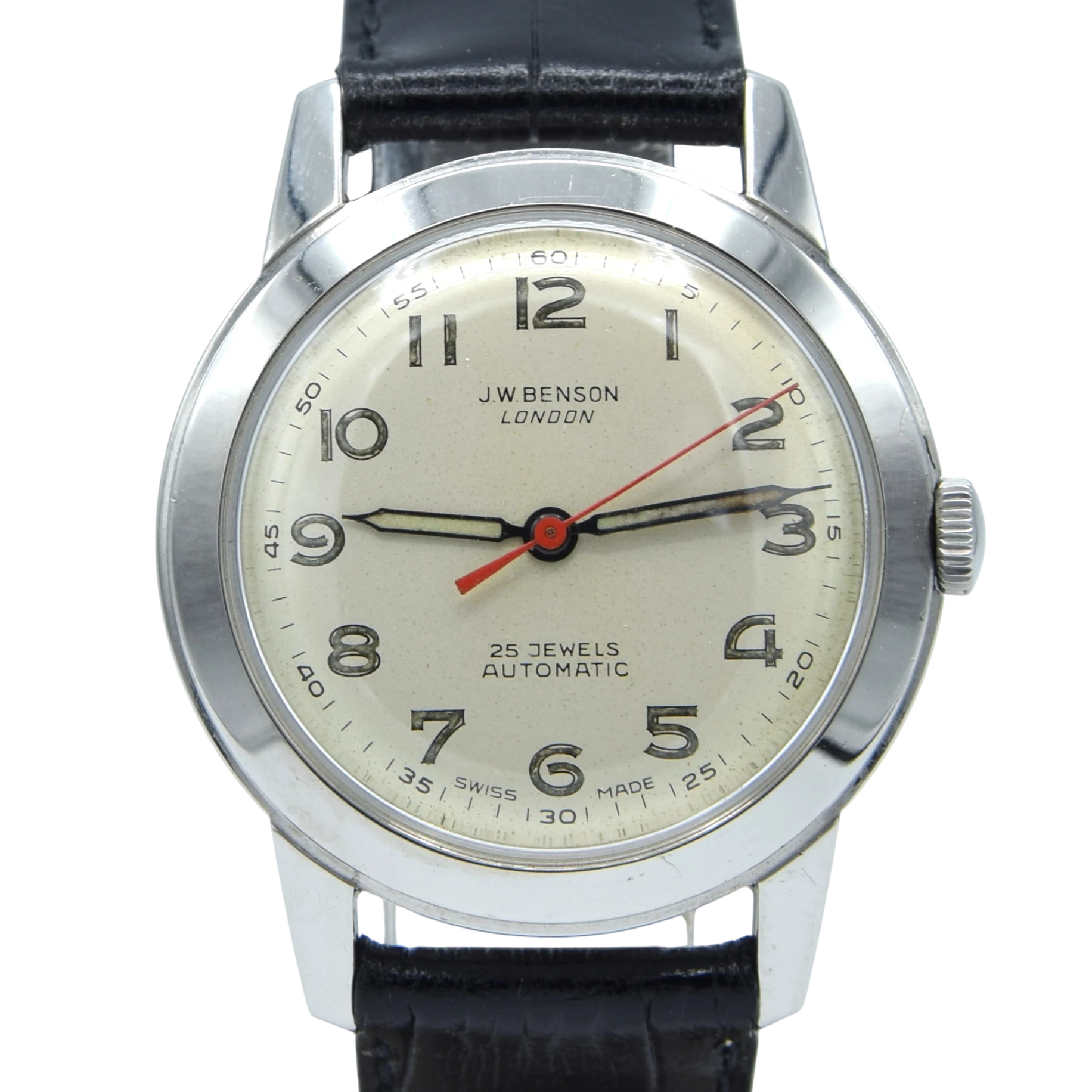 60s JW Benson early steel automatic classic watch with attractive Arabic Numeral dial
