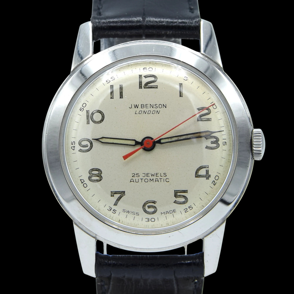 60s JW Benson early steel automatic classic watch with attractive Arabic Numeral dial