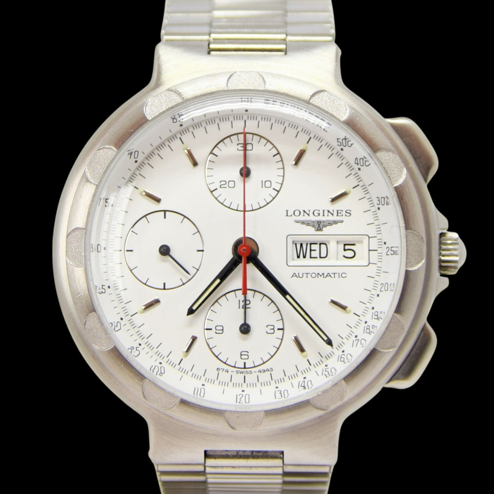 1987 Longines Conquest Chronograph Day Date Automatic Wristwatch Model 674-4943 with Box and Papers