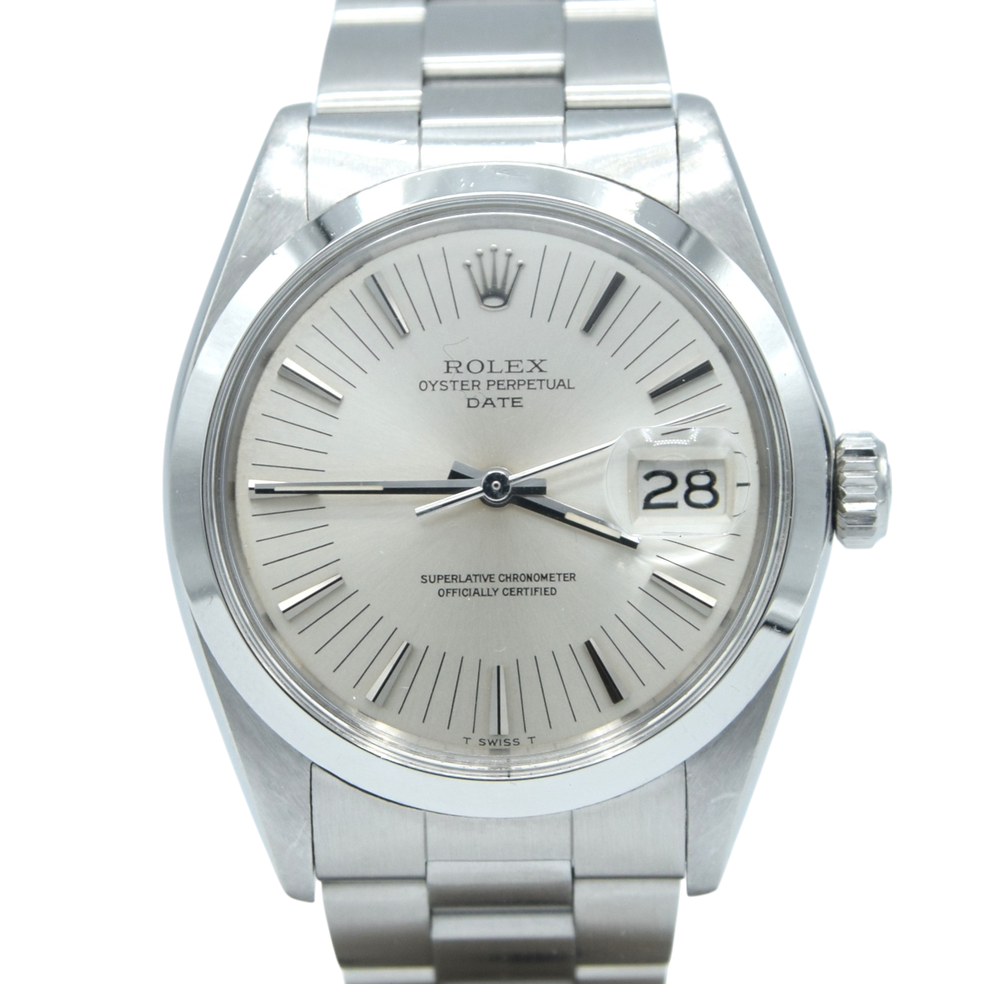 1971 Rolex Oyster Perpetual Date Model 1500 with Rare satin Silver "Radial Dial" in Stainless Steel on Oyster Bracelet