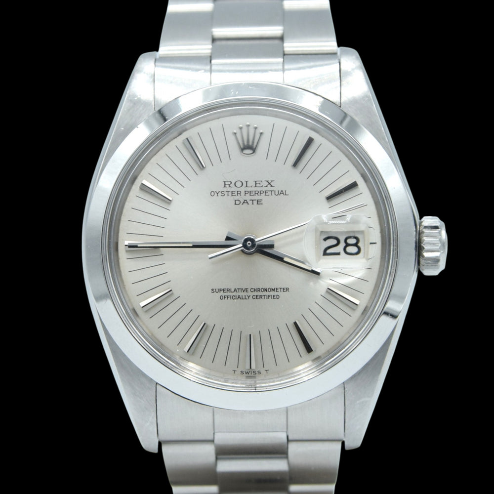 1971 Rolex Oyster Perpetual Date Model 1500 with Rare satin Silver "Radial Dial" in Stainless Steel on Oyster Bracelet