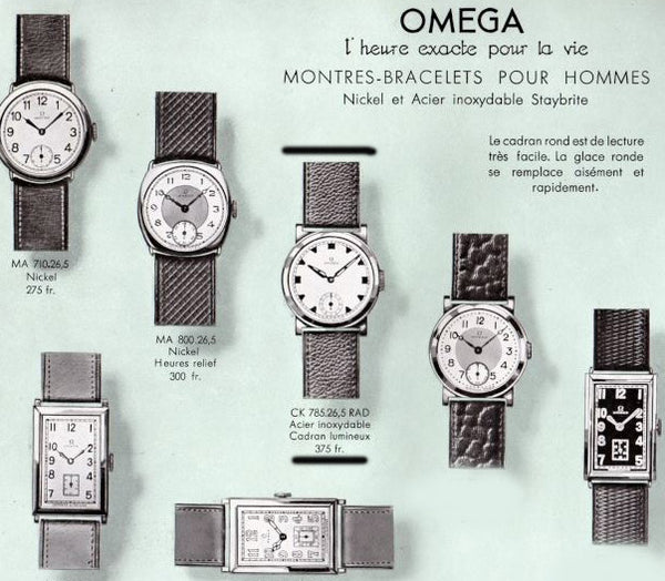 1934 Rare Omega Foibos CK 785 with Deco Enamelled Dial in Stainless Steel on Period Swiss Bracelet