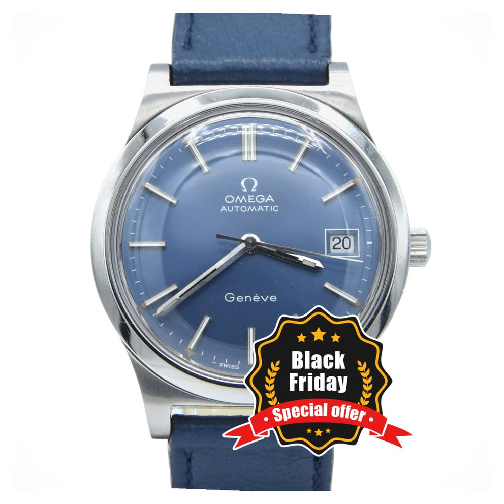 1972 Omega Genève Automatic Date in Stainless Steel Model 166.0168 with Original Omega blue dial