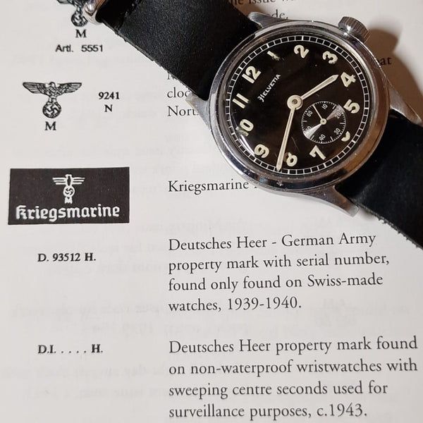 WW2 Helvetia Rare German Military army issue DH Type 2 Wristwatch Cal 82A 1940s