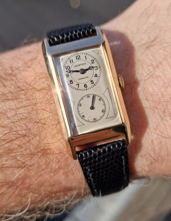 1933 Vertex of London Exquisite Doctors Duo Dial Wristwatch in solid 9ct Gold English Made Case