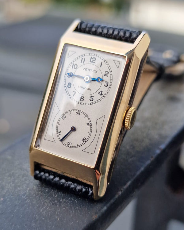 1933 Vertex of London Exquisite Doctors Duo Dial Wristwatch in solid 9ct Gold English Made Case