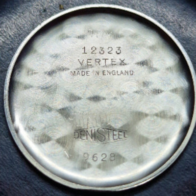 1930s Vertex of London unusual Wristwatch with white enamelled dial in steel English Made Case