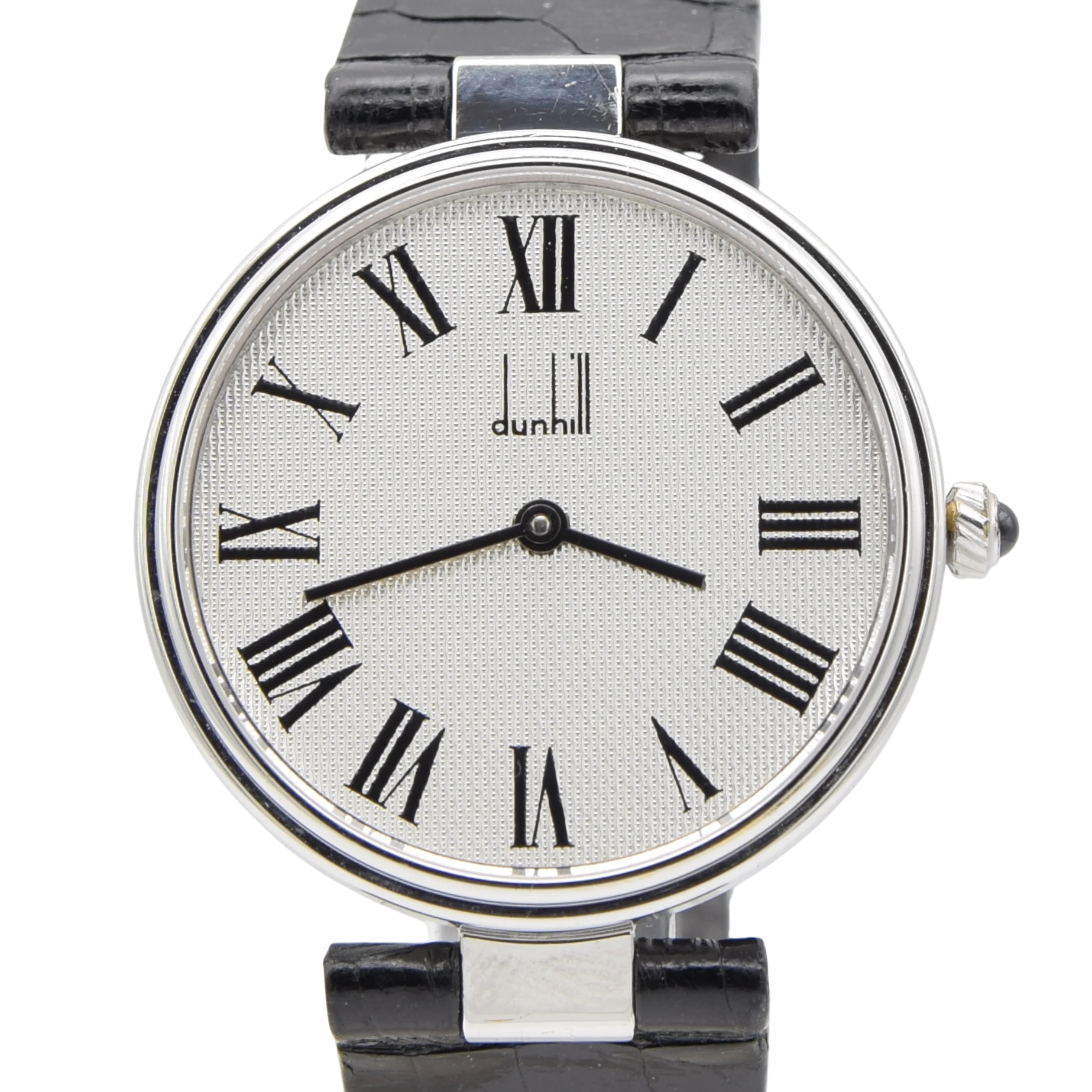1977 Alfred Dunhill silver 925 sterling "hobnail" guilloché.' swiss Mechanical Vendome Wristwatch with strap - buckle - box