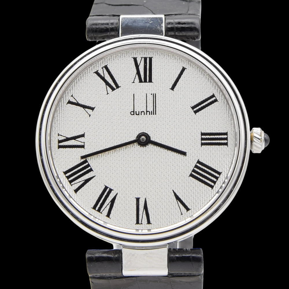 1977 Alfred Dunhill silver 925 sterling Clous de Paris hobnail guilloché. dial swiss mechanical Wristwatch with strap - buckle - box