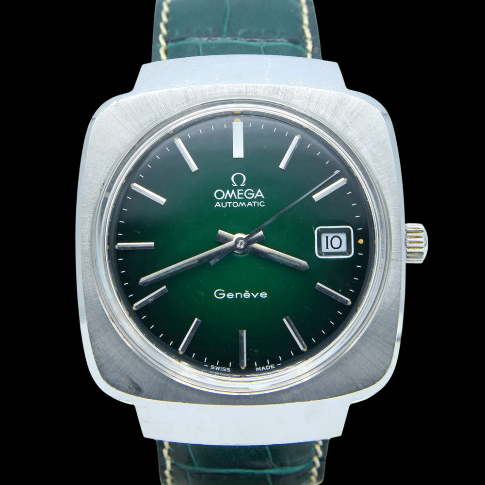 1973 Omega Genève Automatic Large Hooded Model 166.0164 with rare emerald green Dial