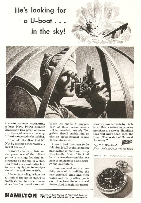 1940 Hamilton G.C.T. WW2 Pocket Watch Master Navigation 24Hr pocketwatch US Airforce