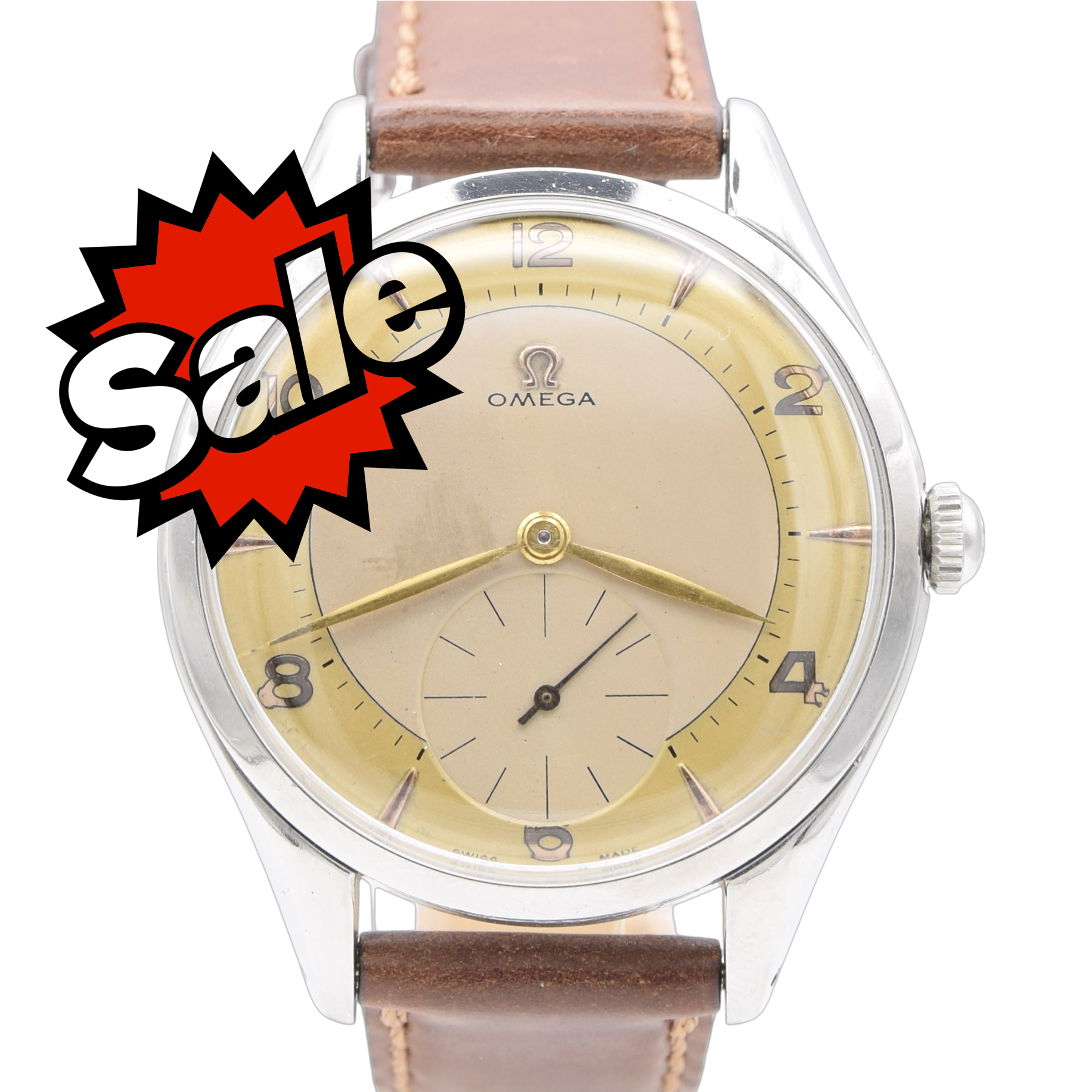 1956 Omega Huge Jumbo watch with Mixed Arabic Dial and Sub Seconds Model 2580-1  in Stainless Steel
