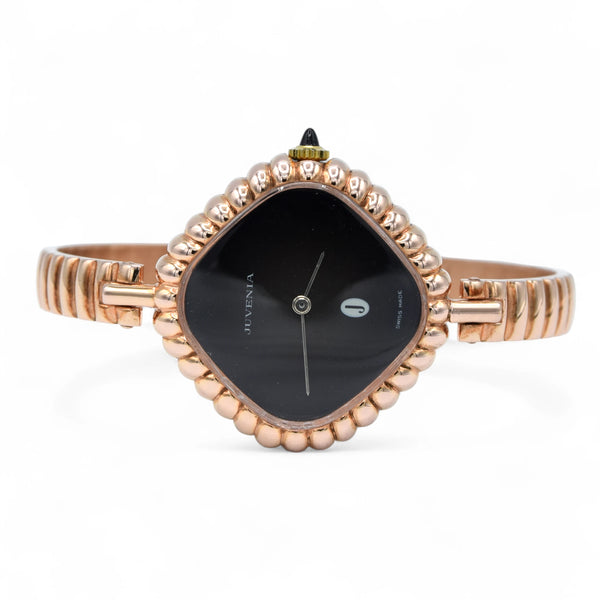 1970s New Old Stock Juvenia Ladies Solid Silver Bangle Watch – Bold Cushion Shape – Pink Gold Plated – Unused