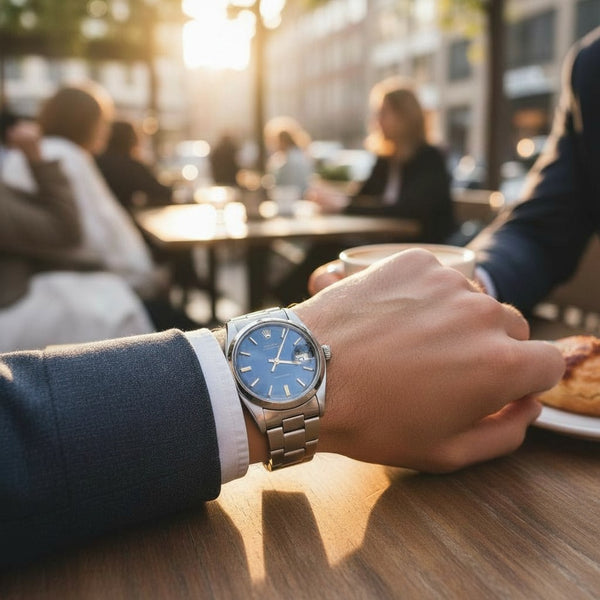 1981 Rolex Oyster Date Precision Classic Model 6694 with Stunning Blue satin Dial and gold Markers in Stainless Steel