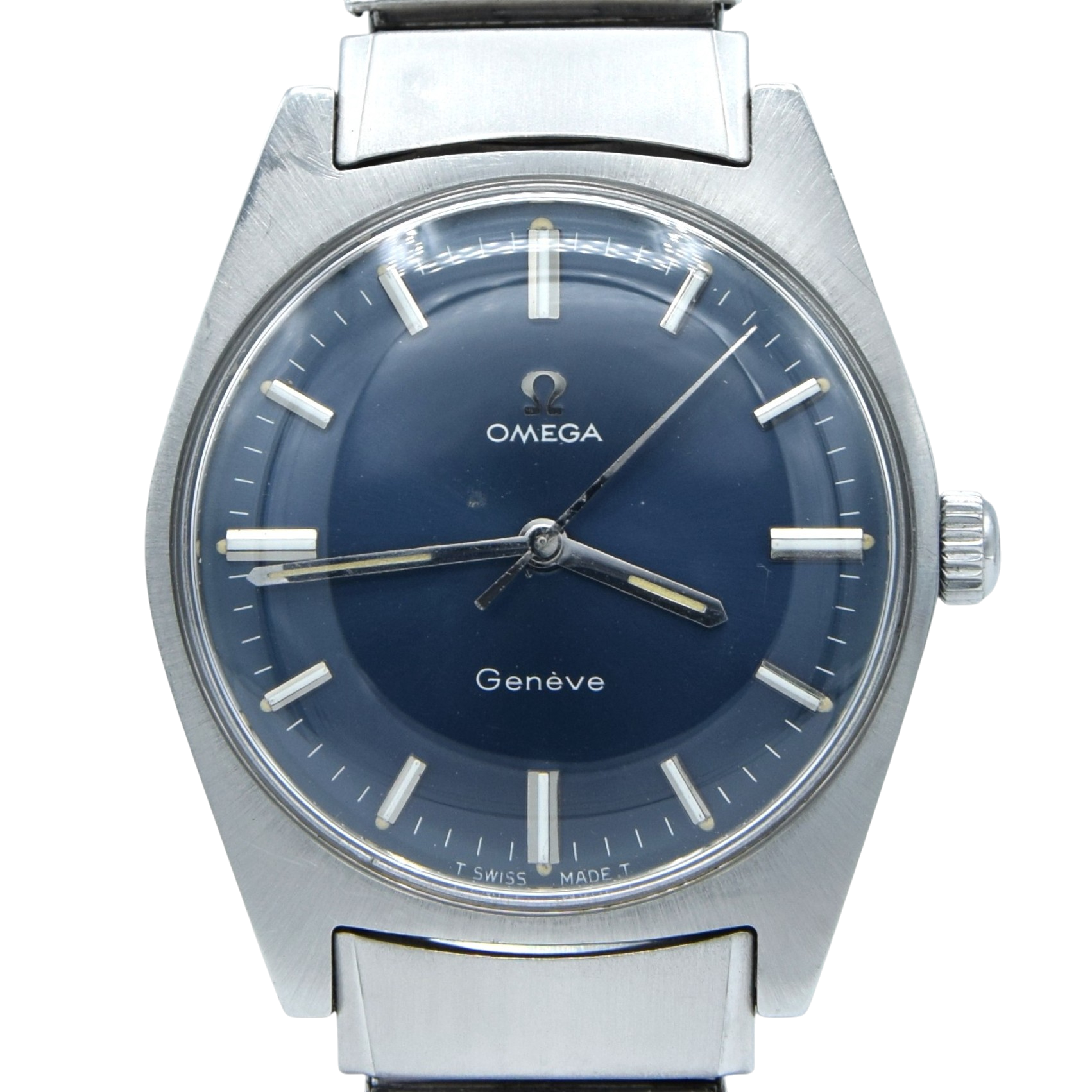 1970 Omega Geneve Model 135.041 Manual Wind with Rare Fixo-Flex Bracelet & electric blue dial
