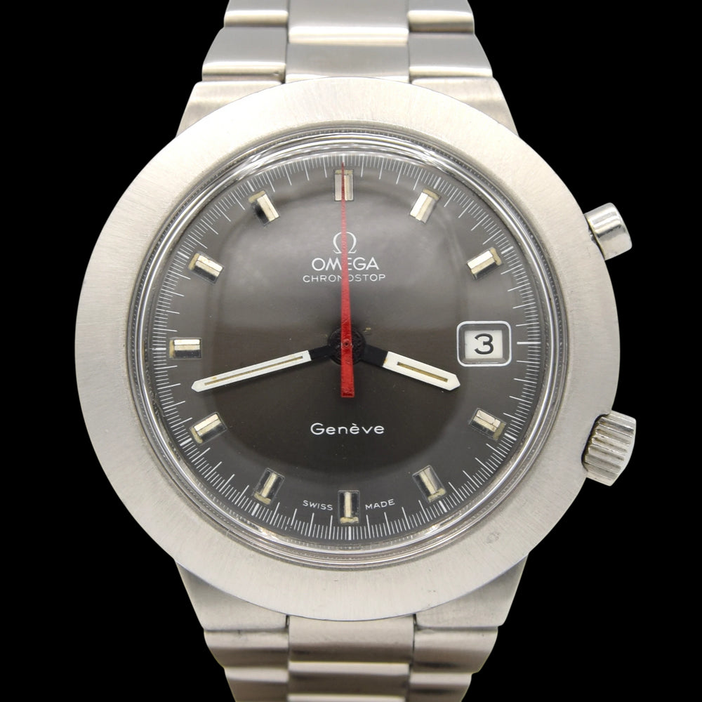 1969 Omega Rare Jumbo "Chronostop Fontana Pentatlon" Geneve with Grey Dial Model 146.012 on Bracelet