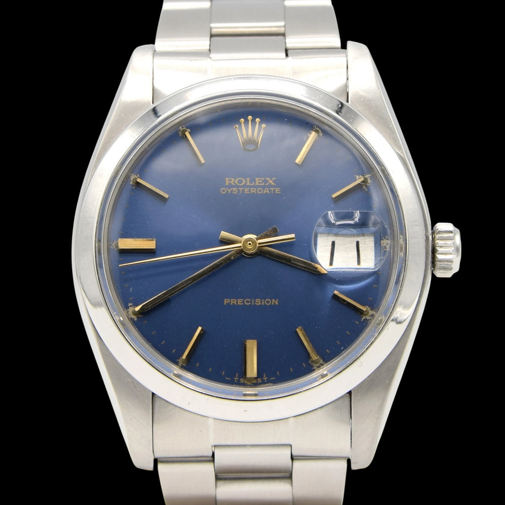 1981 Rolex Oyster Date Precision Classic Model 6694 with Stunning Blue satin Dial and gold Markers in Stainless Steel