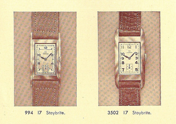 1936 Rare Omega model Ck944 Deco Rectangular Wristwatch in Staybrite steel curved case