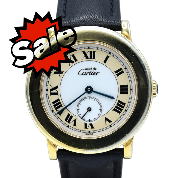 1990s Cartier 'Must de' Ronde with Roman Numerals in 925 Sterling Silver Gilt Vermeil Case Model 1810