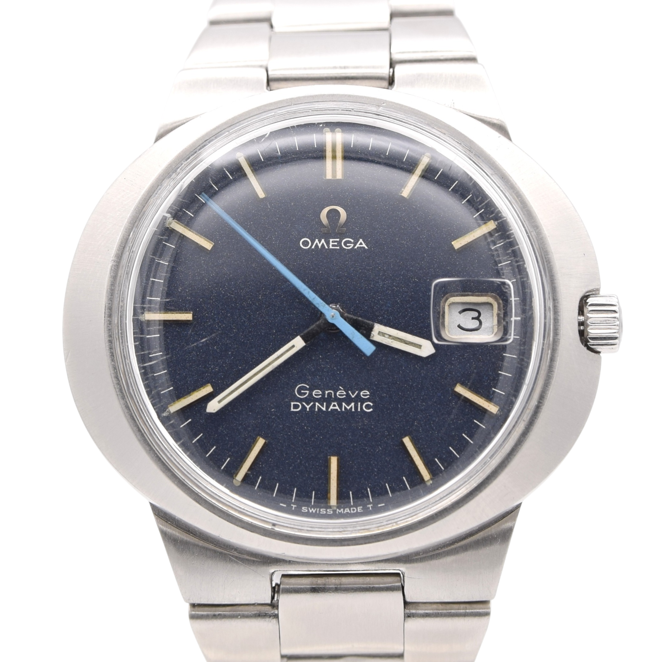 1969 Omega Geneve  dynamic with Gorgeous matte blue Dial Model 136.033 in steel with box