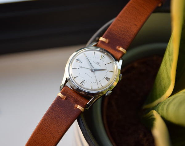 Bucherer Rare swiss Alarm classic wristwatch in Stainless Steel Circa 1960s