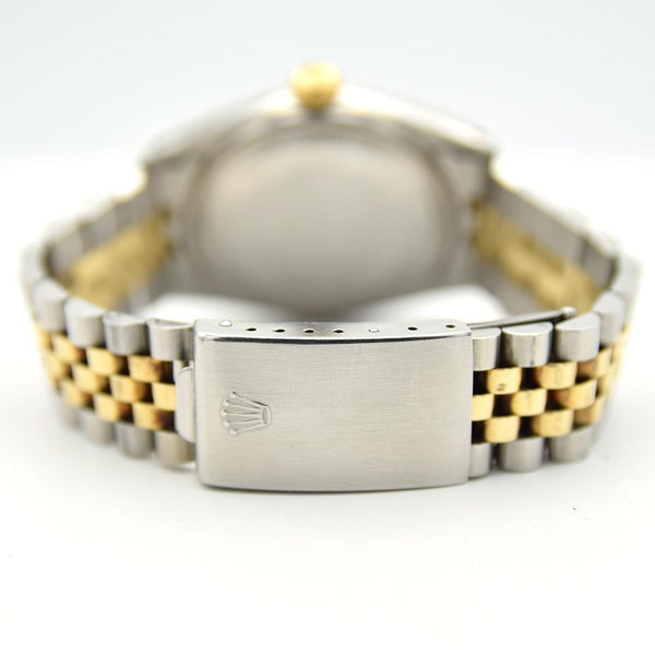 1979 Stunning Rolex Gold & Steel Oyster Perpetual Datejust with Fluted Gold Bezel Blue Dial  Model 16013 + Box, Book & Swing Tags