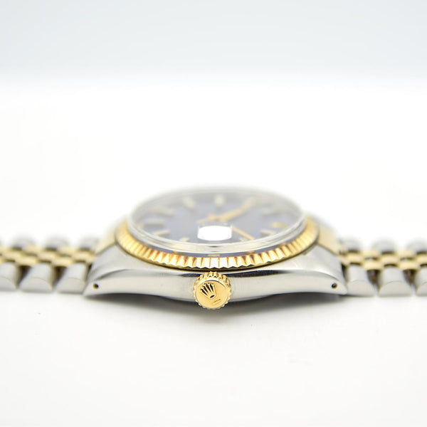 1979 Stunning Rolex Gold & Steel Oyster Perpetual Datejust with Fluted Gold Bezel Blue Dial  Model 16013 + Box, Book & Swing Tags