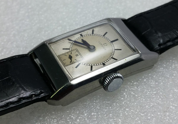 Omega with Original Two Tone Dial in Deco Style Stainless Steel Case 1934