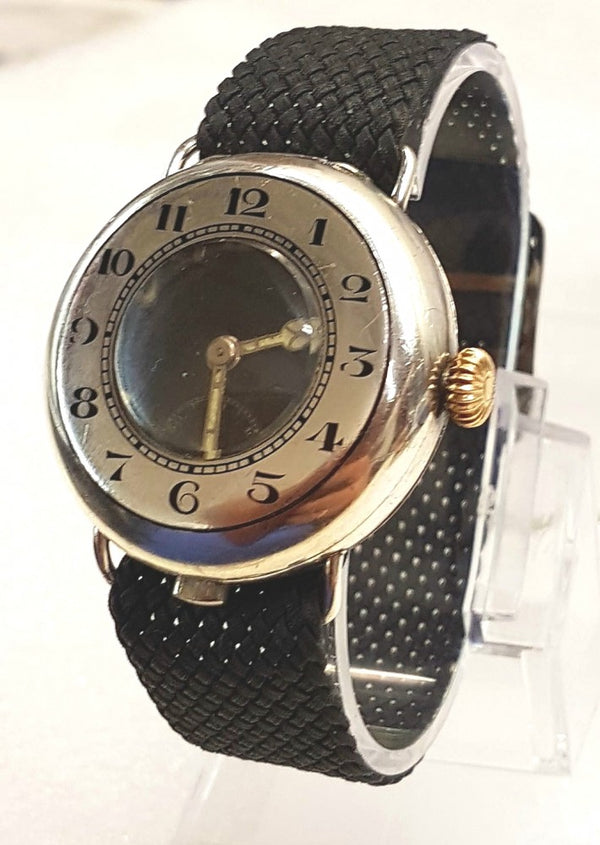 Military Half Hunter Trench with Black Dial in Silver 1917