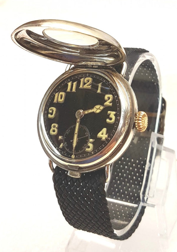 Military Half Hunter Trench with Black Dial in Silver 1917