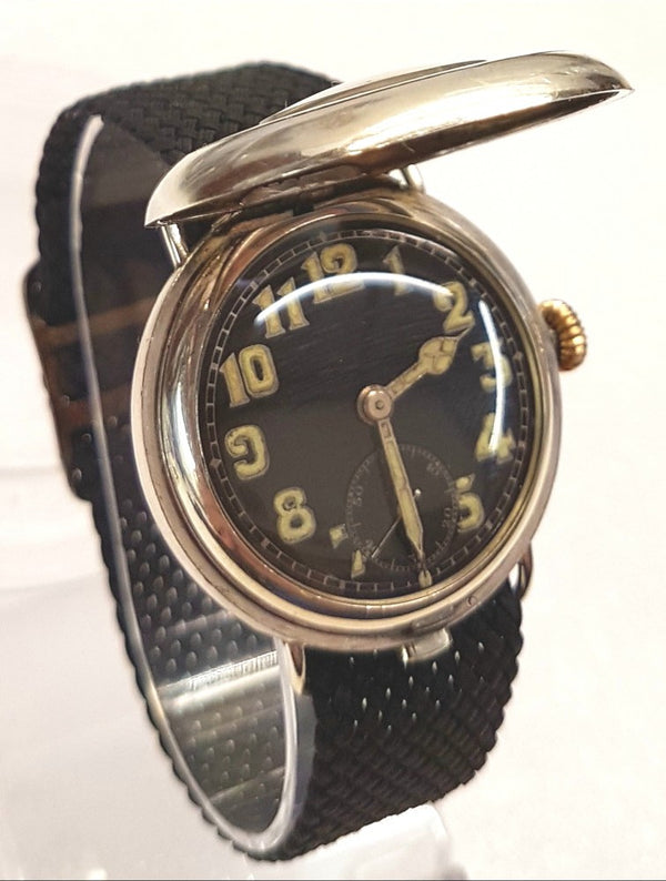 Military Half Hunter Trench with Black Dial in Silver 1917