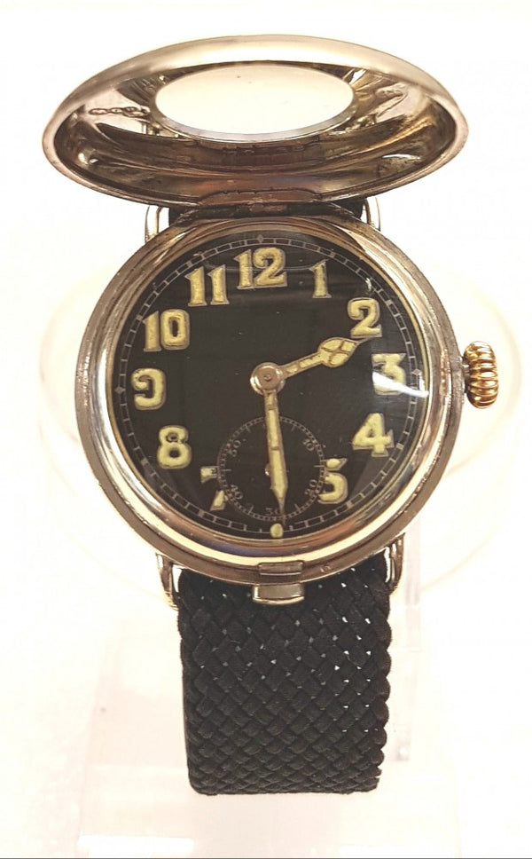 Military Half Hunter Trench with Black Dial in Silver 1917