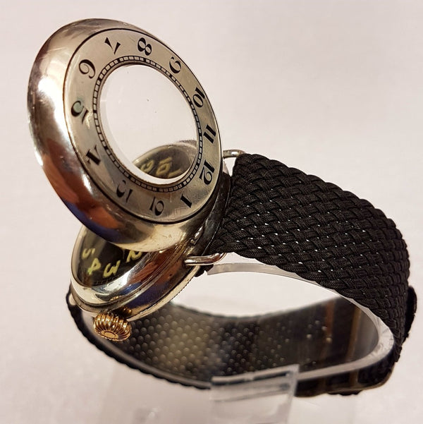 Military Half Hunter Trench with Black Dial in Silver 1917