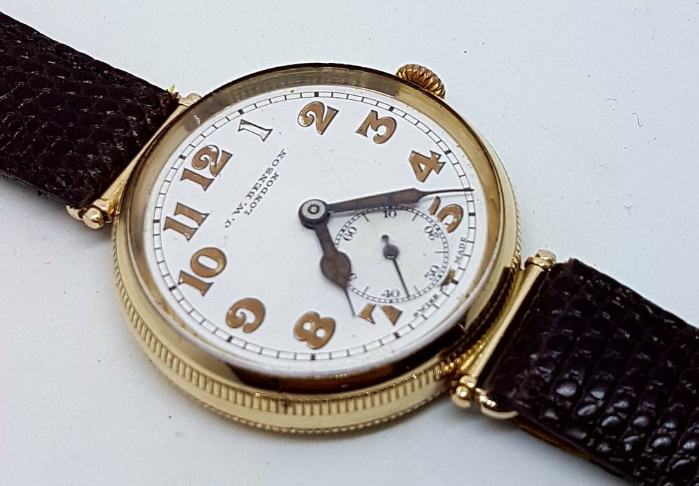 JW Benson Trench with Flexible Lugs in 9ct Gold Hermetic Case 1927