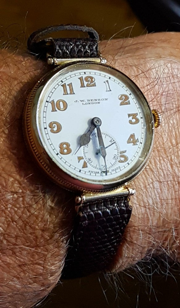 JW Benson Trench with Flexible Lugs in 9ct Gold Hermetic Case 1927