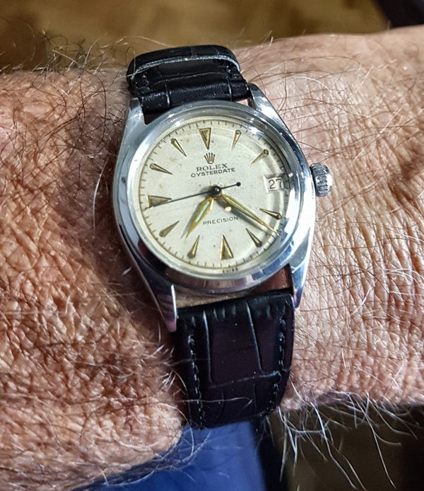 Rolex Oyster Date Precision with Rare Red Date Stainless Steel Mid-Sized Model 6066 Circa 1953