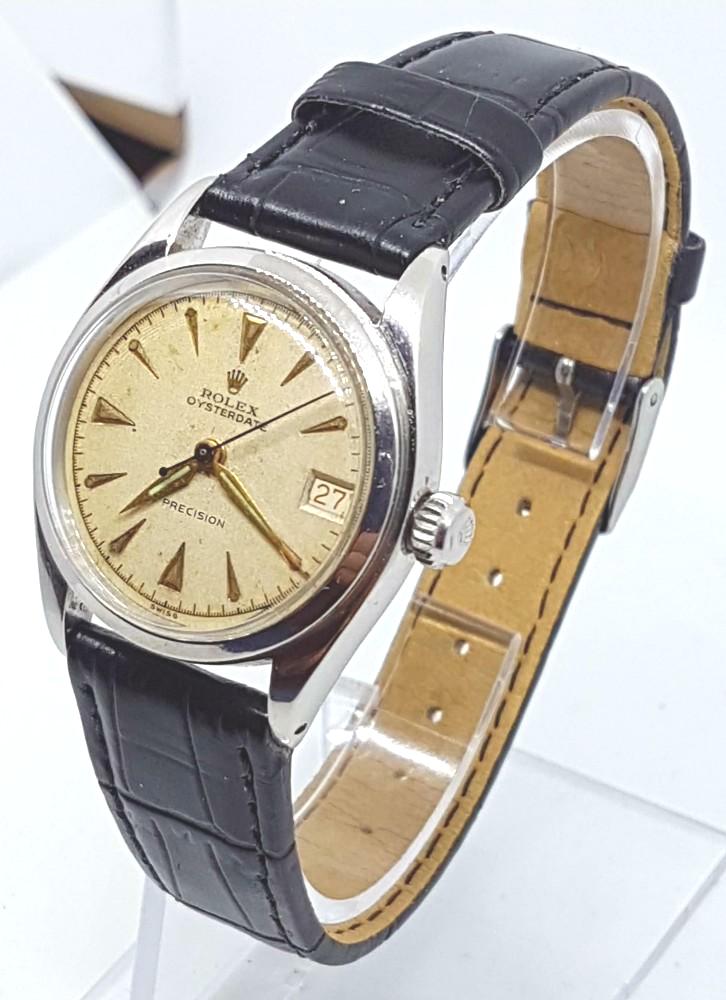 Rolex Oyster Date Precision with Rare Red Date Stainless Steel Mid-Sized Model 6066 Circa 1953