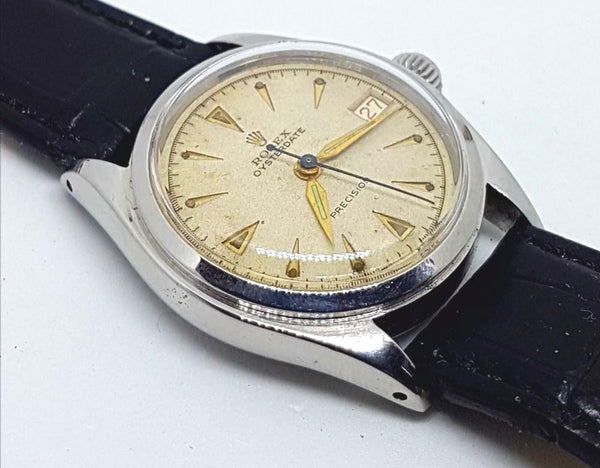 Rolex Oyster Date Precision with Rare Red Date Stainless Steel Mid-Sized Model 6066 Circa 1953