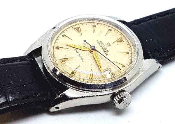 Rolex Oyster Date Precision with Rare Red Date Stainless Steel Mid-Sized Model 6066 Circa 1953