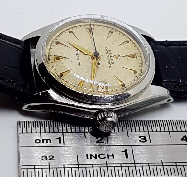 Rolex Oyster Date Precision with Rare Red Date Stainless Steel Mid-Sized Model 6066 Circa 1953