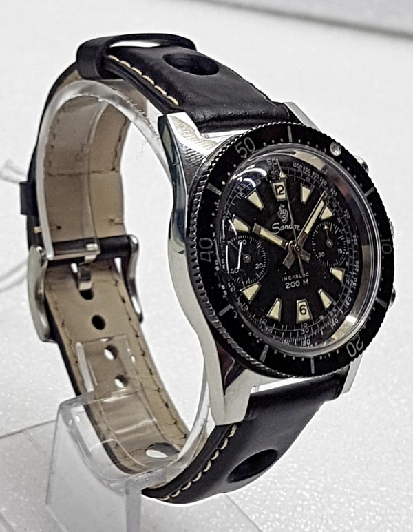 Sandoz Chronograph with Black Dial in Stainless Steel Circa 1960s