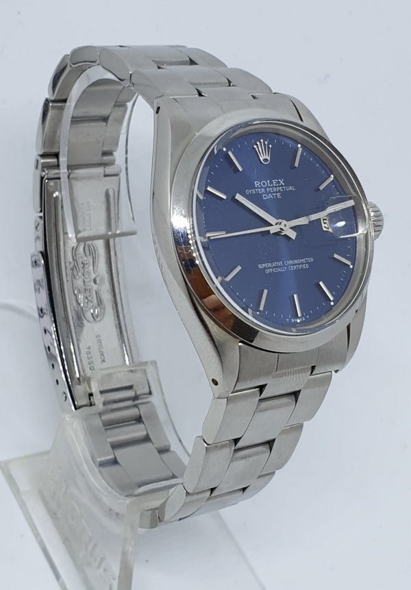 Rolex Oyster Perpetual Date with Blue Dial in Stainless Steel Model 1500 Circa 1971