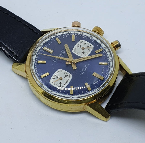 1970s Rone Valjoux Chronograph with Blue Dial in Gold Plate