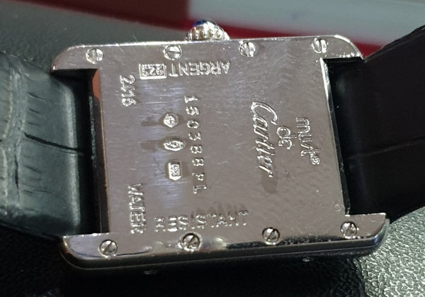 Cartier Tank in Sterling Silver 925 with Deployment Clasp and Box and Papers Model 2416 Circa 2004