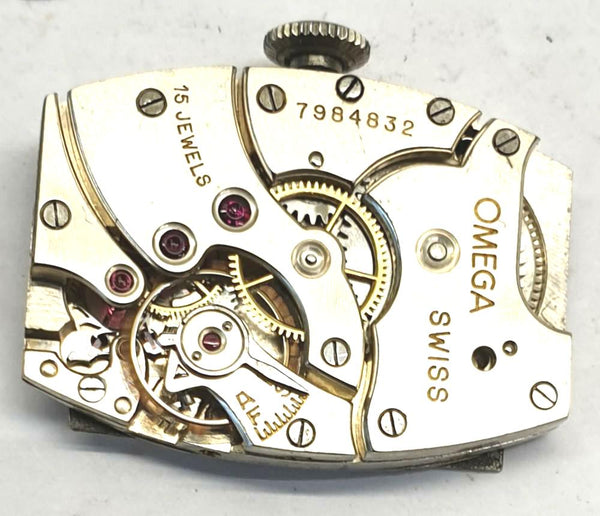 Omega Deco Style Tank Wristwatch Caliber 20F in Stainless Steel Case with Sunrise Dial Circa 1934