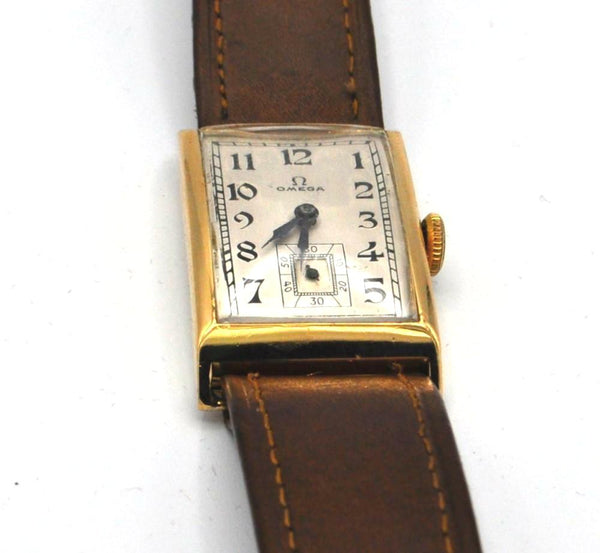 1936 Omega Art Deco Style Rectangular Watch with Arabic Dial in 18ct Gold with Rare Cal. 20F