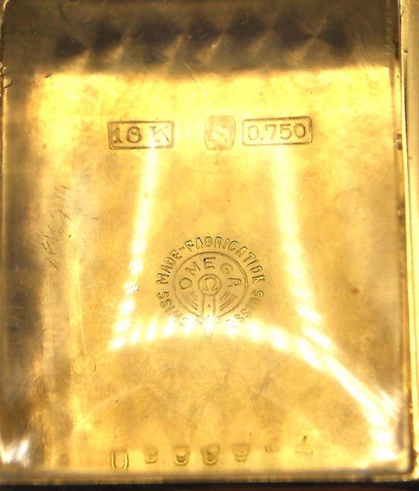 1936 Omega Art Deco Style Rectangular Watch with Arabic Dial in 18ct Gold with Rare Cal. 20F