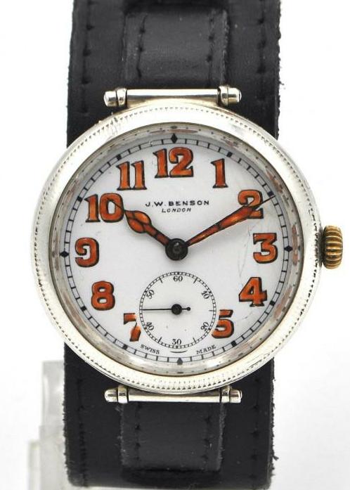 1928 JW Benson London Trench Style Screw Back and Front Silver Dennison Case with Cyma Tavannes Movement