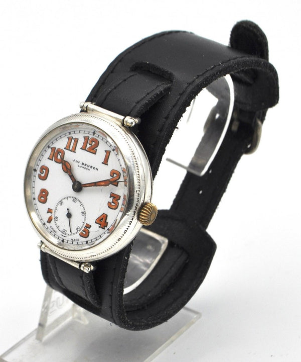 1928 JW Benson London Trench Style Screw Back and Front Silver Dennison Case with Cyma Tavannes Movement